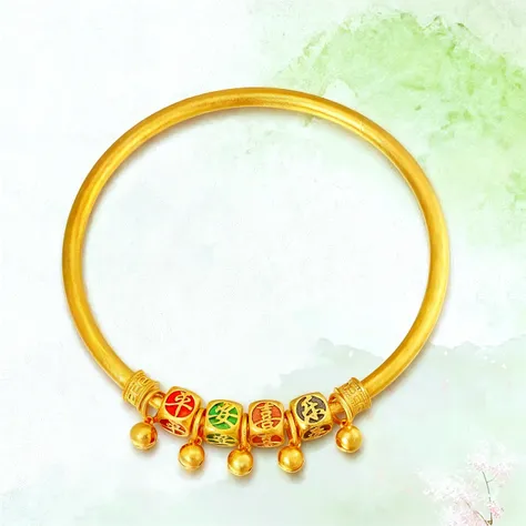 Close up of bracelet with red apples and flowers, full - length view, gilded with gold, Gold bracelet, jewelry, Gold jewelry, Chinese style, Red jewelry, 20k, Gamine, 8 K - H 7 6 8, 5 years old, H 576, golden jewelery, Gold and red accents, apple, 3 2 k, 32K