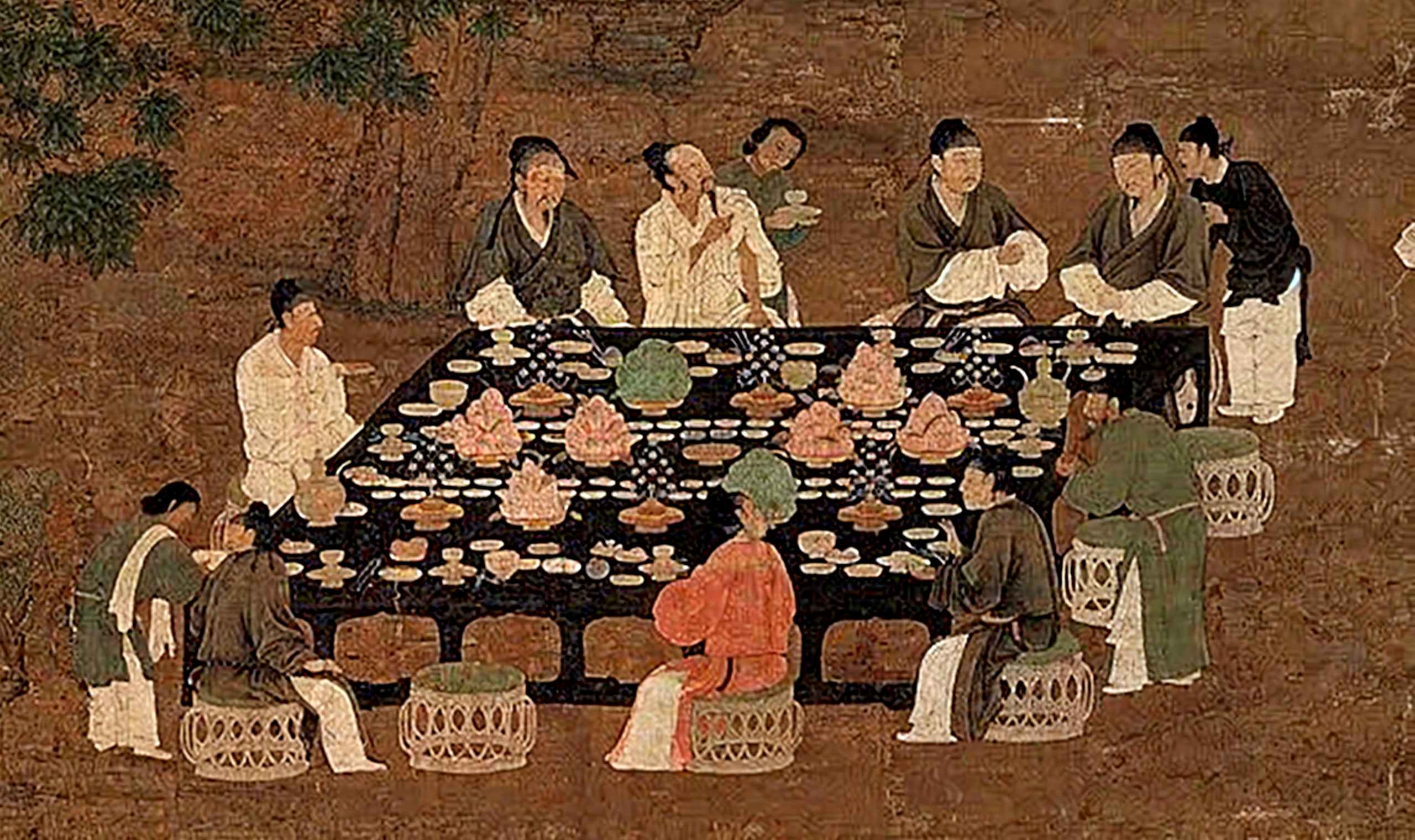 Arafed painting of a group of people sitting around a table - SeaArt AI