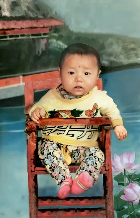 Raoul Dufy (Raoul Dufy) style ，Portrait of modern Chinese baby girl wearing glasses，brutalist