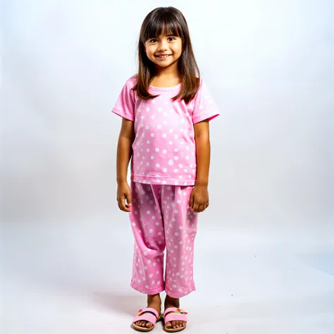 1 Filipino girl, 10 Jahre alt, Kind, niedlich, shy, Smileing, blaue Augen, detailliert, Beautiful face, body of a child, Girls' pajamas, im Schlafzimmer, best quality, Weiches Licht, (Depth of field), ultra-high resolution, (fotorealistisch:1.4), RAW-Foto, full entire body , Vorderansicht