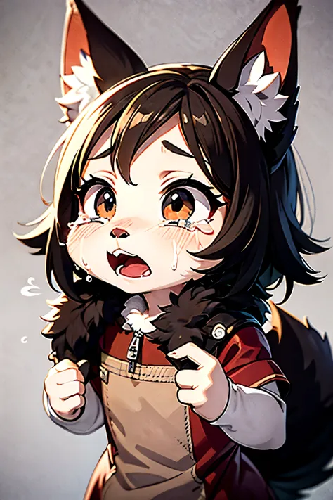 anthropomorphic wolf, crying adorably