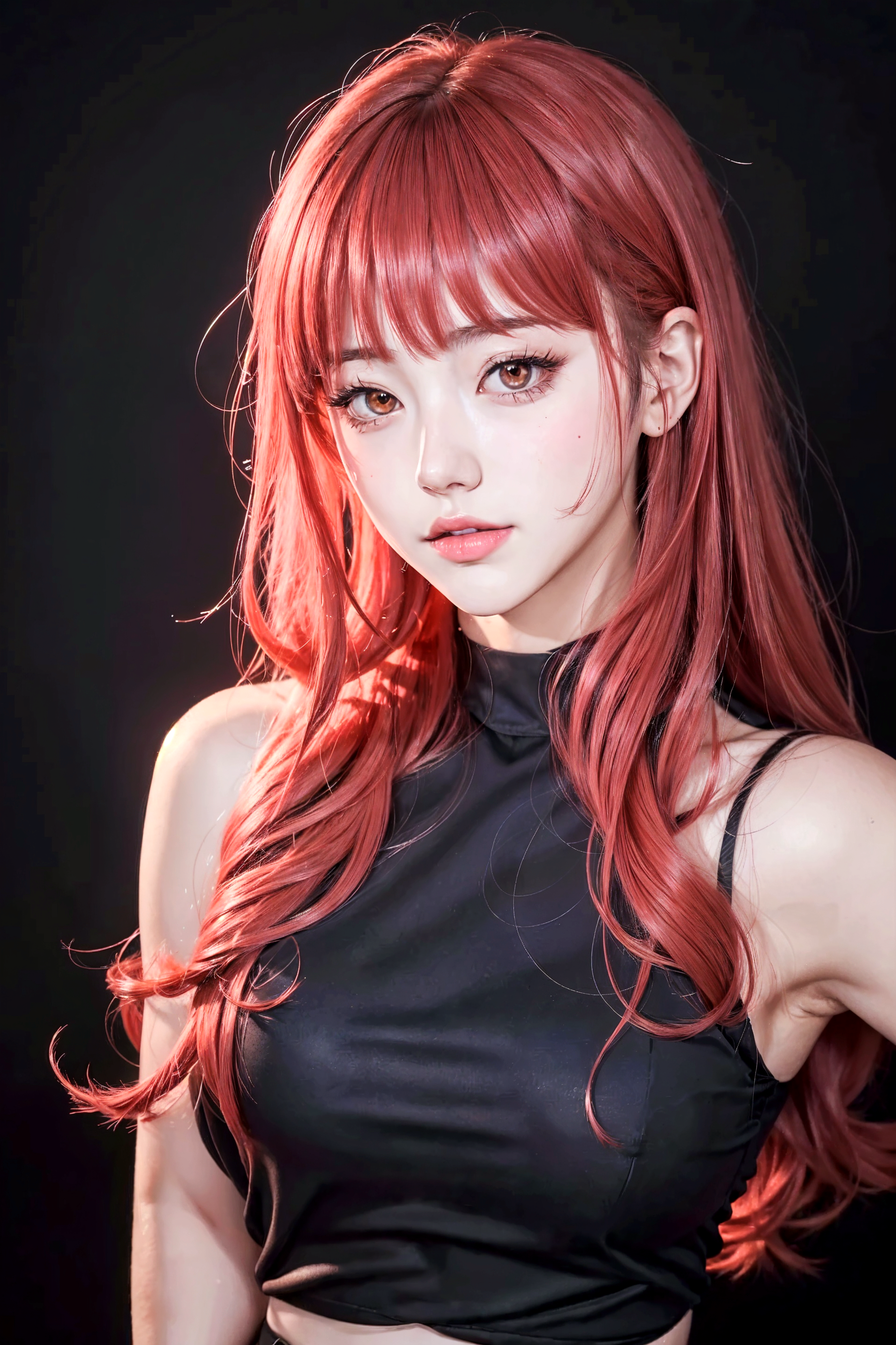 Arafed woman with red hair and black top posing for a picture - SeaArt AI