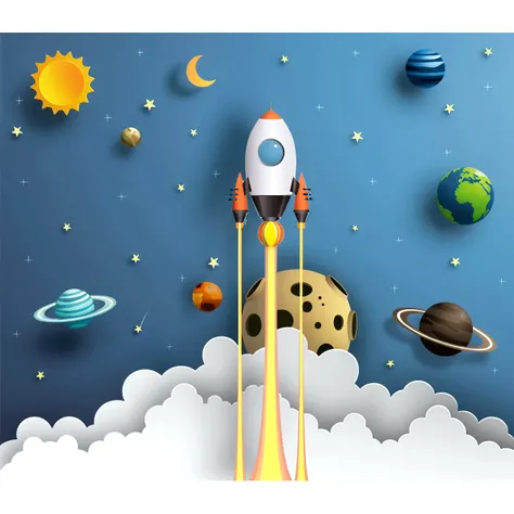 ((Masterpiece))), Best Quality, Light Blue Illustration, Astronaut, Space, Clouds, Star \(Symbol), paper_cut, (White background: 1.1)