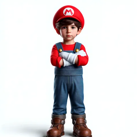 A young boy wearing Super Mario Bros, hyper realistic digital art, 8K, themed art, hyper realistic --auto