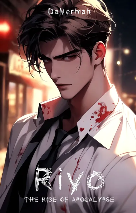 1 boy , black hair , blue eyes , Smoking , bad boy , mafia , wearing a black suit , wound , Masterpiece , best quality , smoke , Blood stains. , Handsomeness , Good skin , nonsense , cool ,
