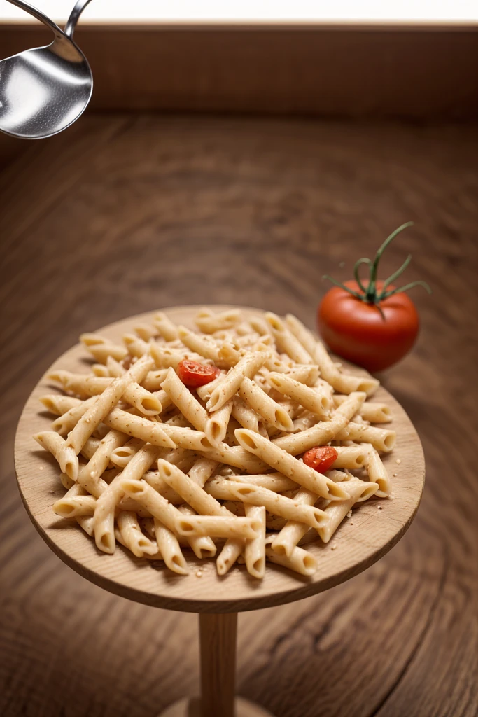 Meisterwerk, beste Qualität,  filmisches Foto von Exquisite, Italienische Küche, Gourmet Pasta , tomaten-basilikum-sauce, Parmesan, rustikaler Holztisch, hohe Auflösung, Foto, Film, highres