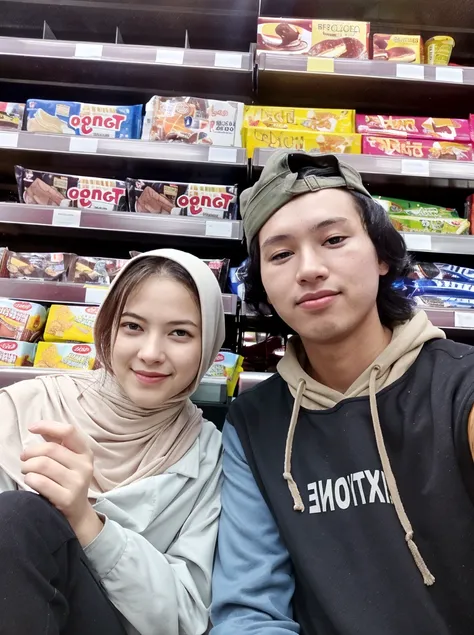 they are sitting on the steps of a building with a sign, couple pose, 😭 🤮 💕 🎀, lovely couple, hijab, couple, 🤬 🤮 💕 🎀, casual modern clothing, fullbody or portrait, in city street, happy couple, full protrait, hidari and vlop, 😭🤮 💔, in desert, ✨🕌🌙