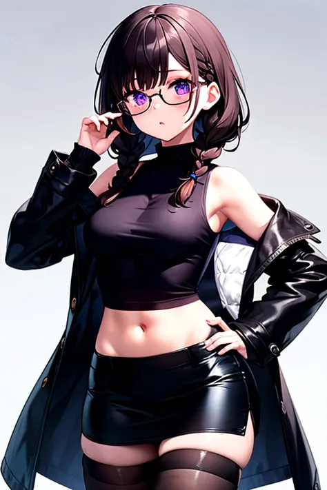 1boy, male focus, (flat chest), cowboy shot, simple background, minimalist background, fluffly hair, curly hair, brown hair, (black shirt), glasses, round glasses, (androgynous), feminine boy, effeminate boy, (striped underwear), panties, from behind, butt, wide hips, butt, large butt, huge ass, large behind, large rear, suggestive, thigh-highs, (striped thigh-highs)