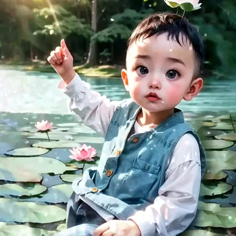 A two-year-old Chinese baby boy,Lovely, face round,Sleep next to a laurel tree, a photorealistic painting by Ju Lian, shutterstock contest winner, Fantasy art, A rabbit made of clouds, Chinese fantasy, lie on white clouds fairyland，Camera shot, Film style, Intricate and refined details, high qulity，ChineseGirl