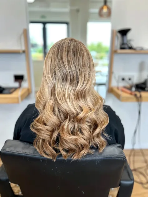 a close up of a woman with long, wavy hair, balayage, gold and silver highlights, long hair , full color, long ashy hair, large highlights, highlighted, glowing highlights, gold highlights, dramatic highlights, brunette with dyed blonde hair, long wavy hair, green highlights, silver highlights, heavy two tone shading, psychedelic highlights