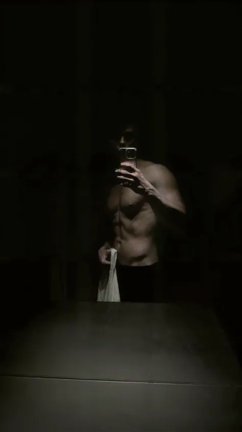 arafed man taking a picture of himself in the mirror, fit pic, [ rigidly defined abs ]!!, [ adamantly defined abs ]!!, shirtless, of a shirtless, he is 3 5 years old, with abs, slightly muscular, 2 7 years old, middle body shot, flexing, slender and muscular build, 2 3 years old --auto --s2