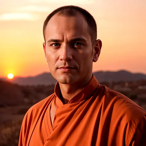 jsnman4 full body portrait of a 58 year old monk, warrior looking away, walking, cinematic, 50mm portrait photography, hard edge lighting photography, 50mm portrait photography, orange robes, essay, rupert spira, maharshi , joan tollifson, serious eyes, portrait, photo, photography, realistic