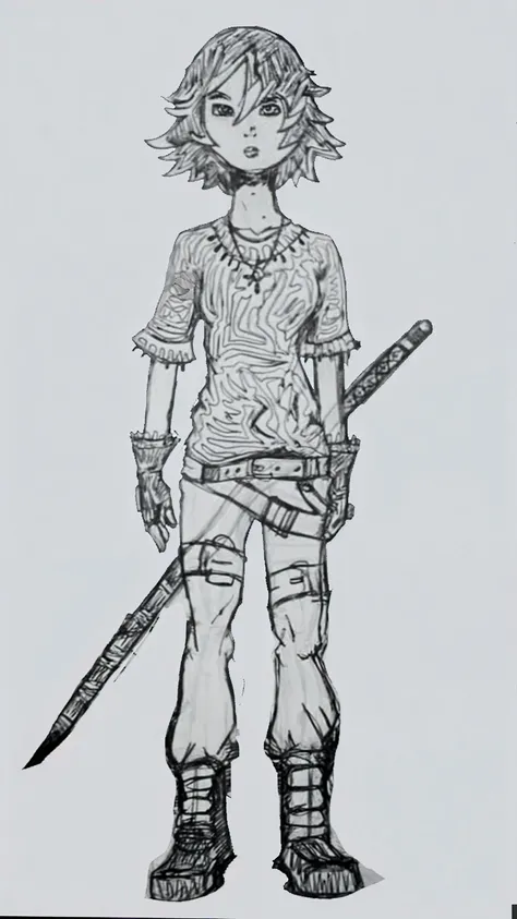 Color the line art of this drawing, with manga style. Her skin is honey dark, and covered by some spots of blood.