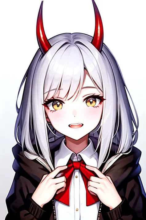 alisamikhailovna, alisamikhailovna kujou, long hair, bangs, blue eyes, ahoge, gray hair, red ribbon, strip stage, purple lighting, smile, black lingerie, cum in mouth