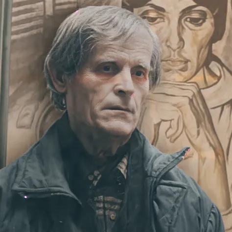(masterpiece), best quality, (((old man wearing a shirt with logo stands beside naked girl))), (((nude naked young teen girl who who has very short brown hair and holds a paintbrush))) and has mouth open and mouth open and has medium breast and nipple and vagina and earring and wristwatch and necklace, art canvas in background, bucket of vibrant colorful paint, classroom setting, classroom, crowd of old men in black suits in the background, crowd of old men in black suits in the background, crowd of old men in black suits in the background, artwork in background, vibrant specks of paint on body, paint on body, paint smeared on body, paint spatter on body, paint spatter on body, paint hand print,