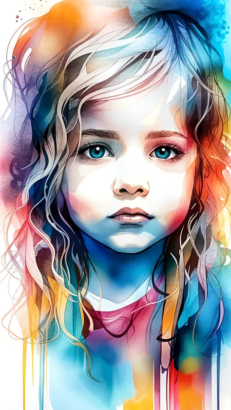 Colorful beautiful girl: a giru 8-years old, messy hair, oil painting, nice perfect face with soft skinice perfect face, blue yellow colors, light purple and violet additions, light red additions, intricate detail, splash screen, 8k resolution, masterpiece, cute face,artstation digital painting smooth veryBlack ink flow: 8k resolution photorealistic masterpiece: intricately detailed fluid gouache painting: by Jean Baptiste Mongue: calligraphy: acrylic: watercolor art, professional photography, natural lighting, volumetric lighting maximalist photoillustration: by marton bobzert:, complex, elegant, expansive, fantastical, wavy hair, vibrant