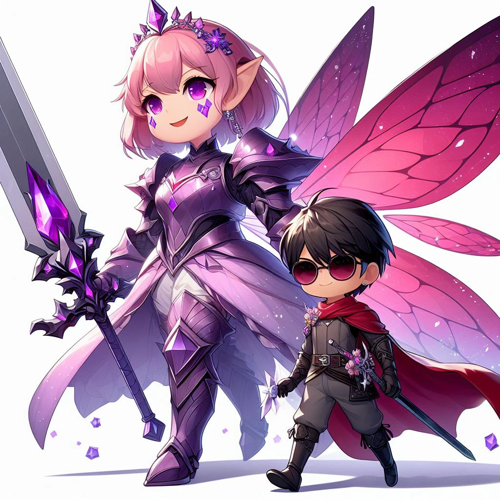 a giant heroic princess and her small fairy companion