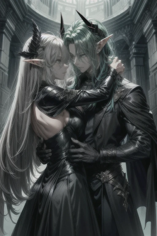 Demon girl and demon boy couple dark attire
