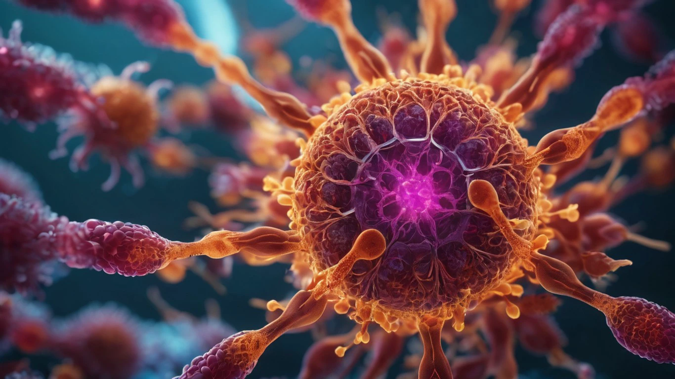 high quality microscopic lifeforms growing on a a skin cell