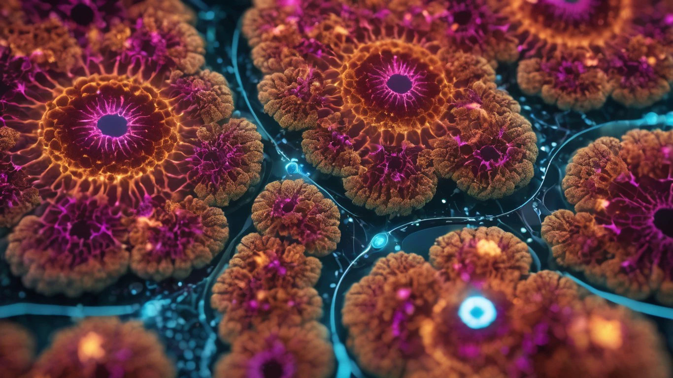 high quality microscopic lifeforms growing on a a skin cell
