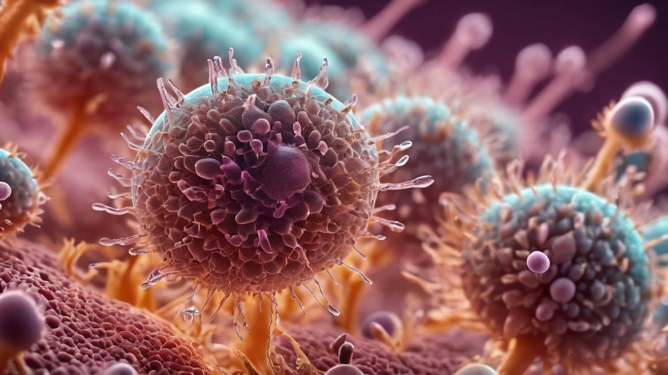 high quality microscopic lifeforms growing on a a skin cell