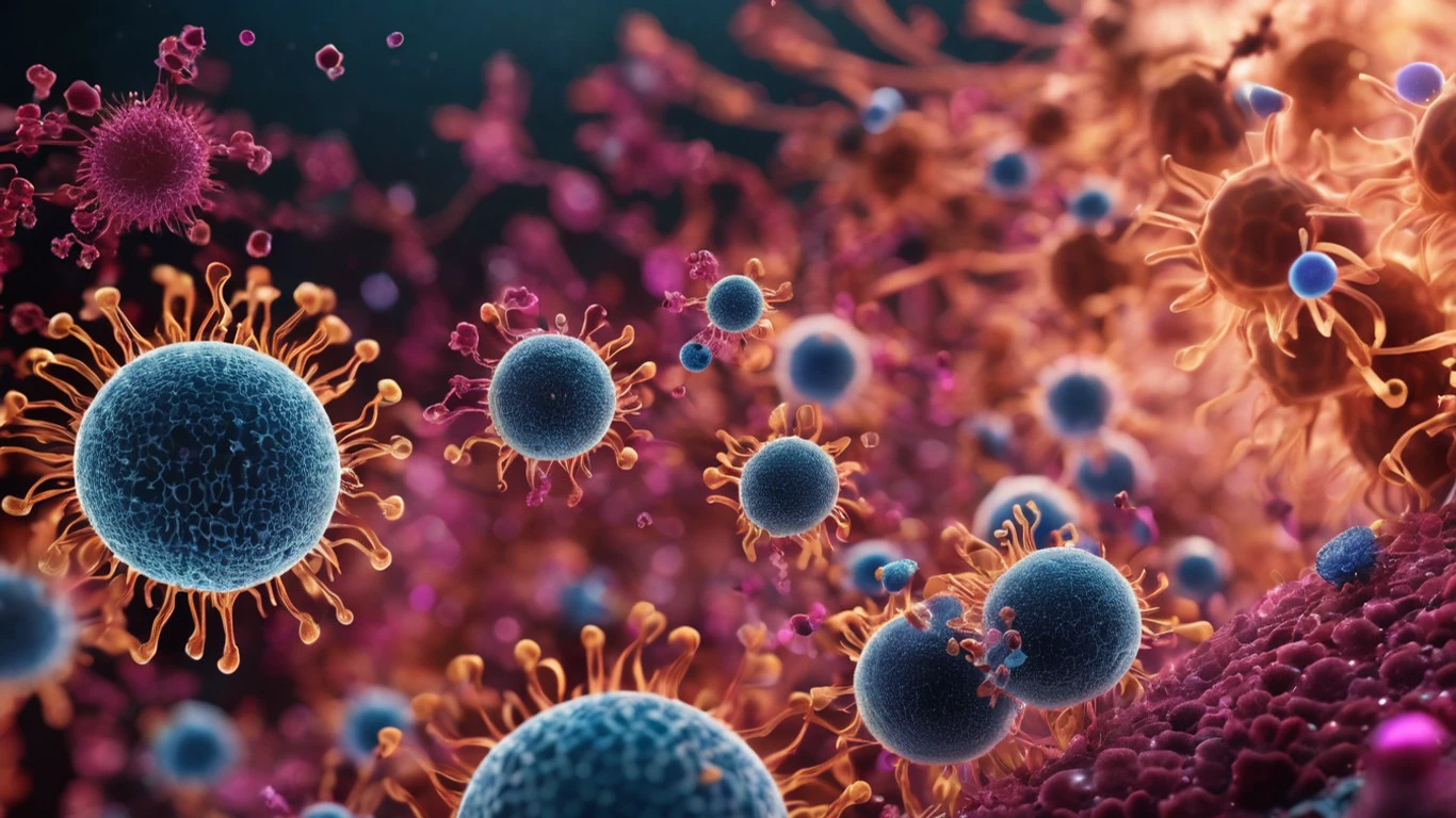high quality microscopic lifeforms growing on a a skin cell