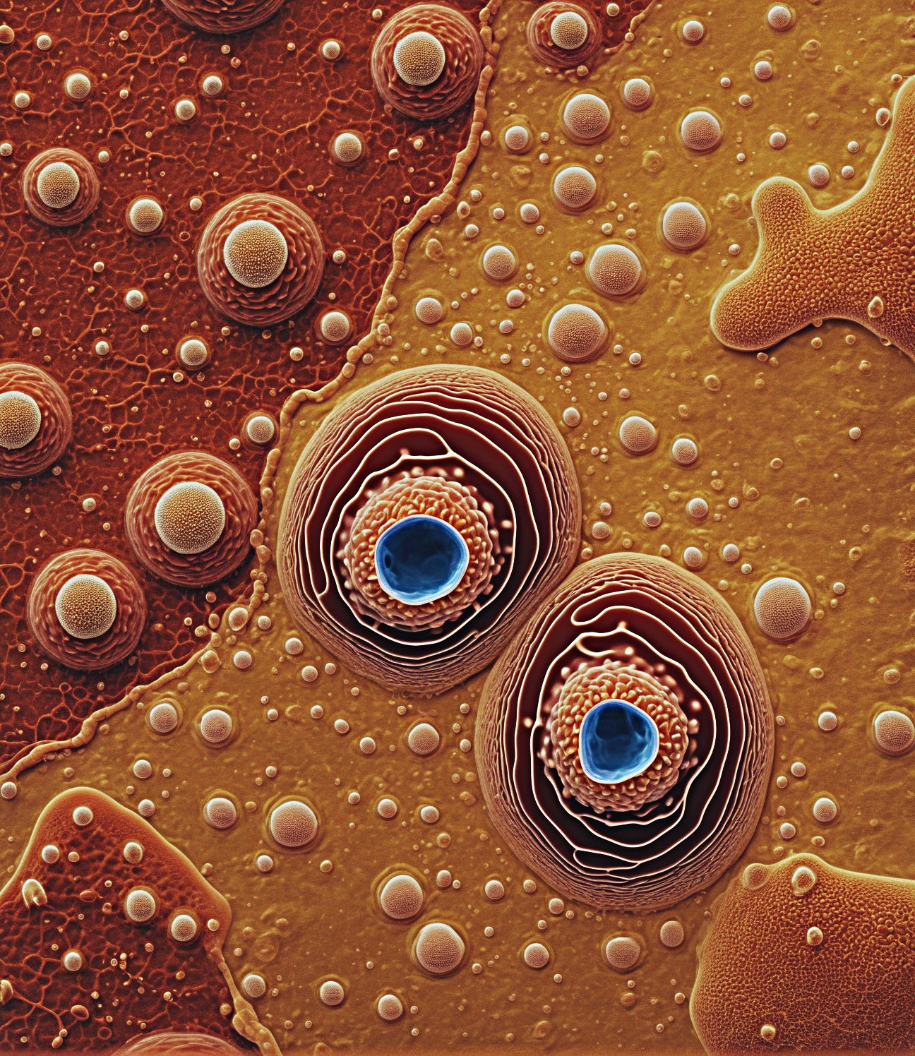 high quality microscopic lifeforms growing on a a skin cell