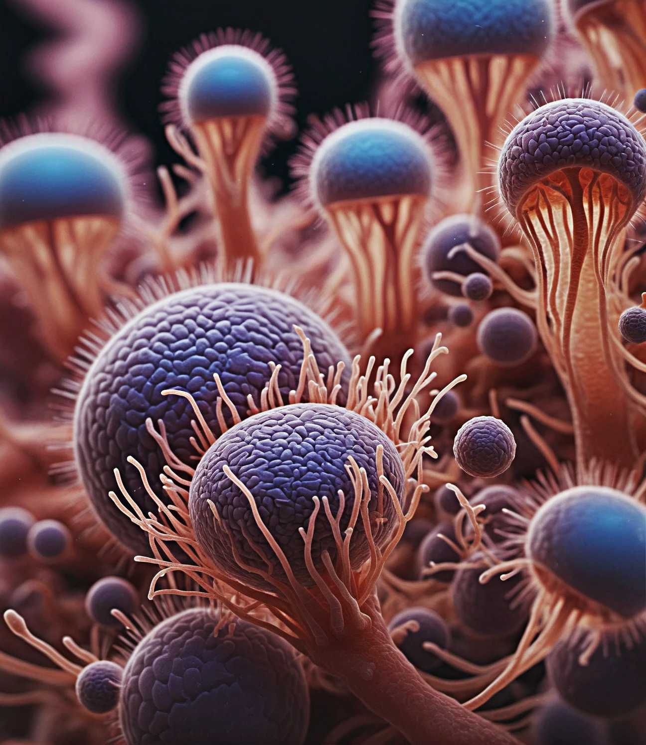 high quality microscopic lifeforms growing on a a skin cell
