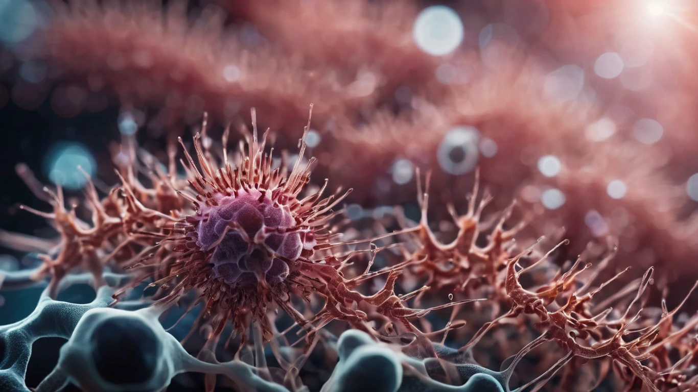 high quality microscopic lifeforms growing on a a skin cell