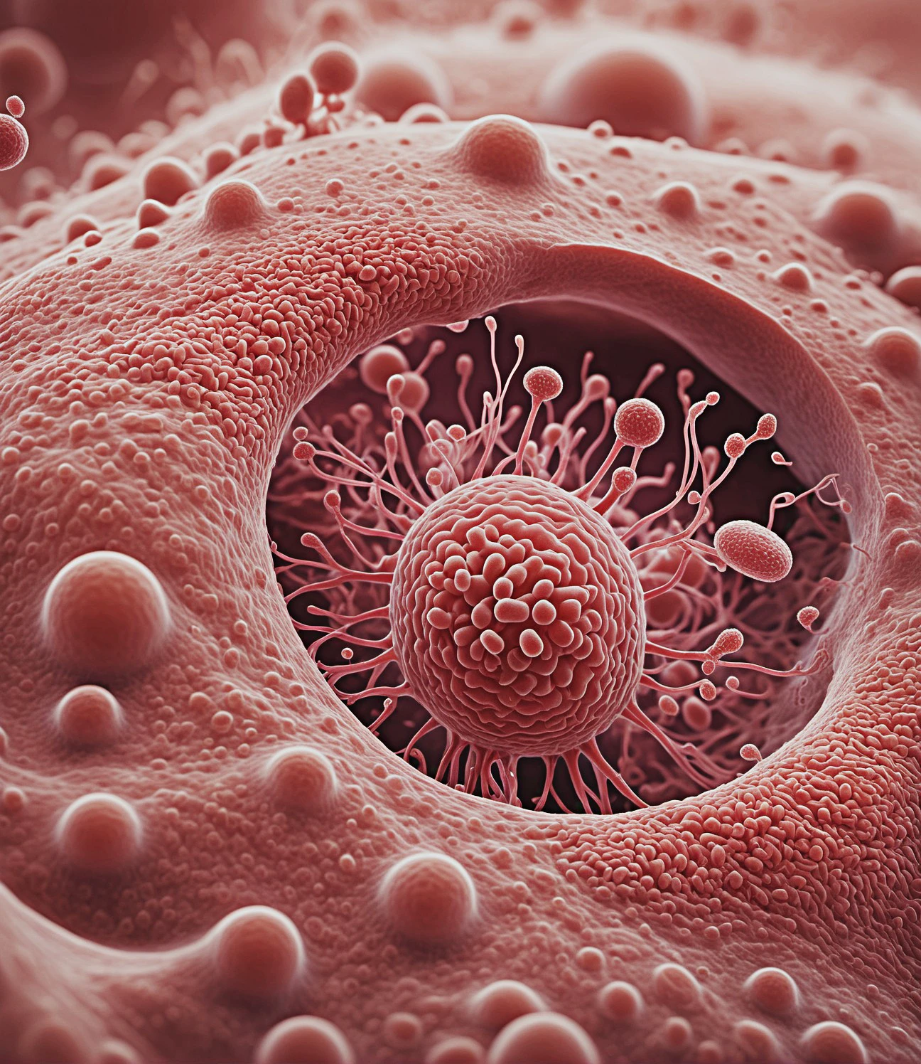 high quality microscopic lifeforms growing on a a skin cell