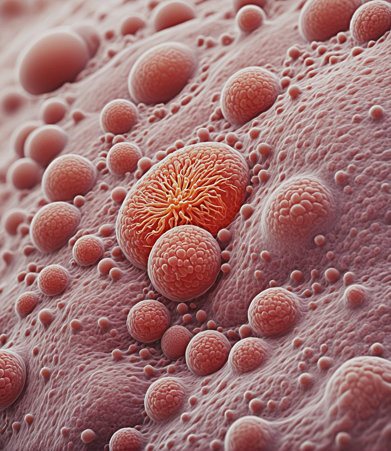high quality microscopic lifeforms growing on a a skin cell