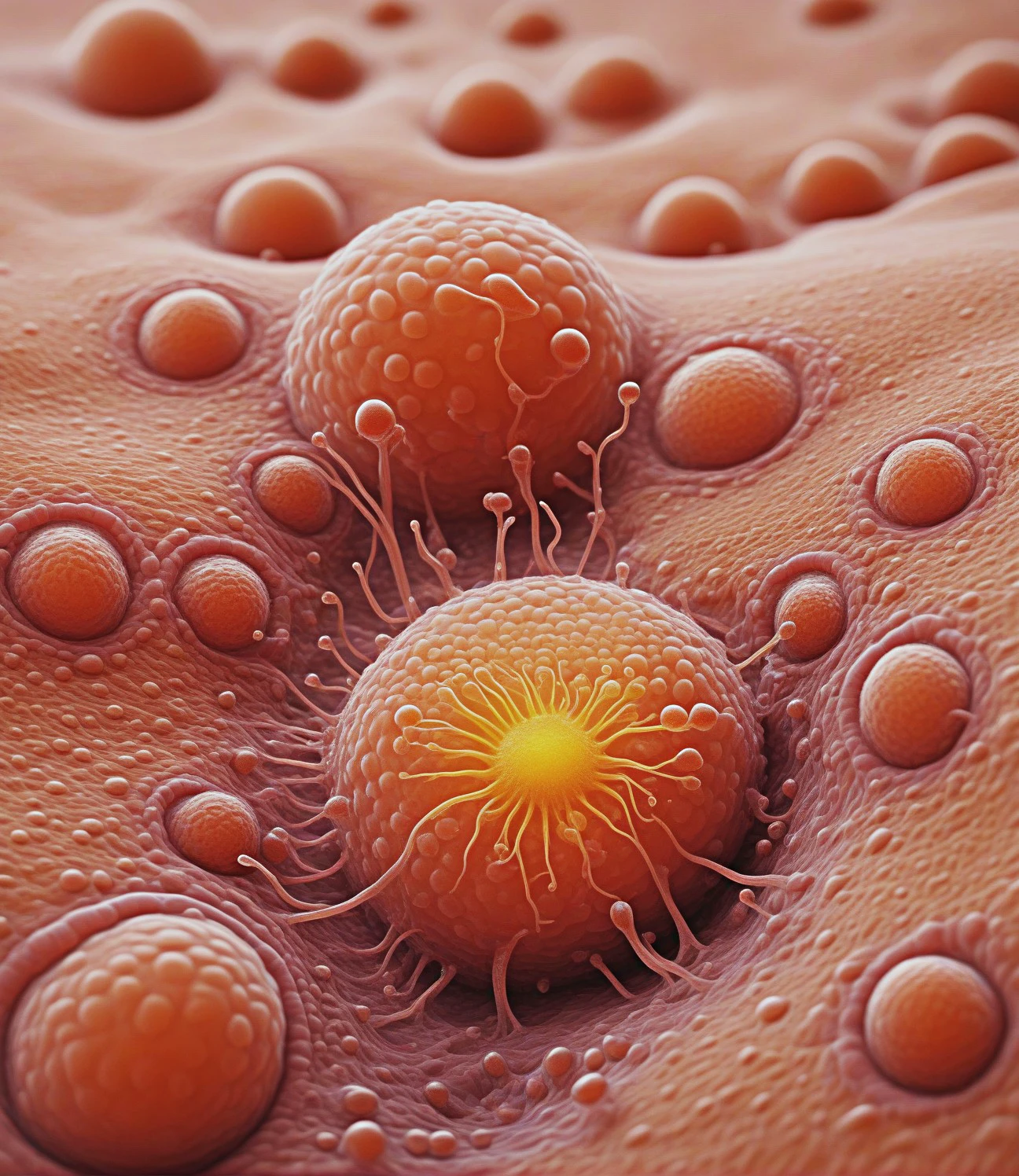 high quality microscopic lifeforms growing on a a skin cell