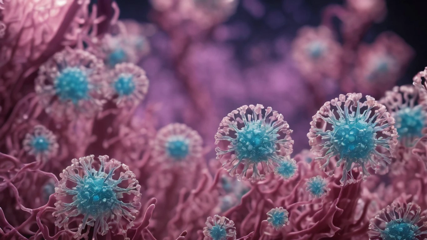 high quality microscopic lifeforms growing on a a skin cell