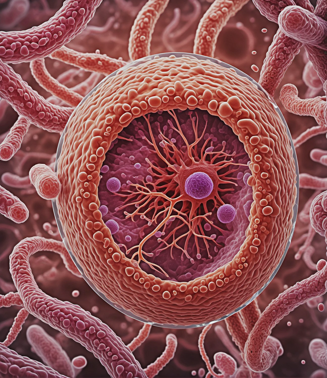 high quality microscopic lifeforms growing on a a skin cell