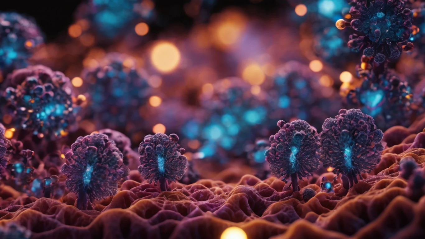 high quality microscopic lifeforms growing on a a skin cell