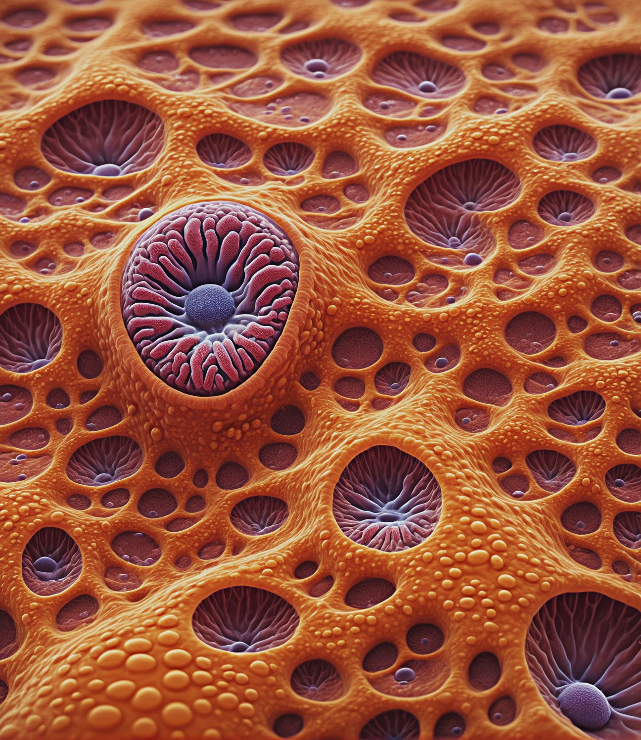 high quality microscopic lifeforms growing on a a skin cell