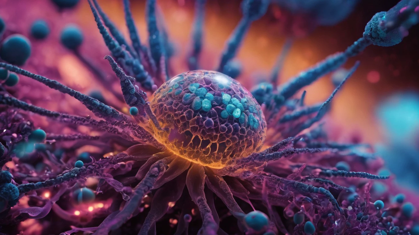 high quality microscopic lifeforms growing on a a skin cell