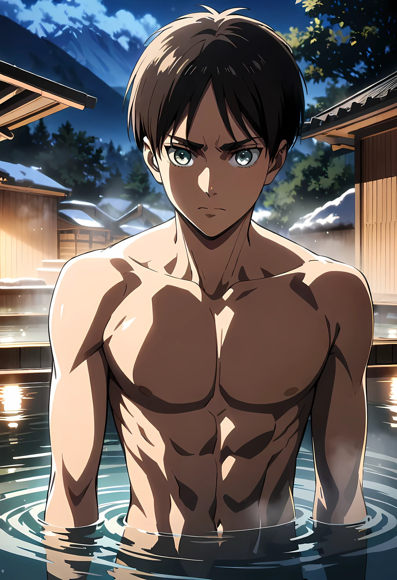 Eren Yeager taking a rest after a long Titan Transformation training