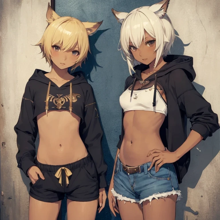 褐色,猫耳,へそ