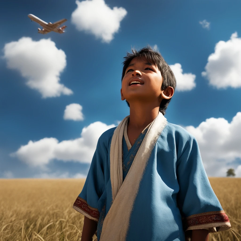 A boy watching aeroplane