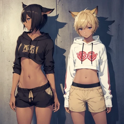 褐色,猫耳,へそ