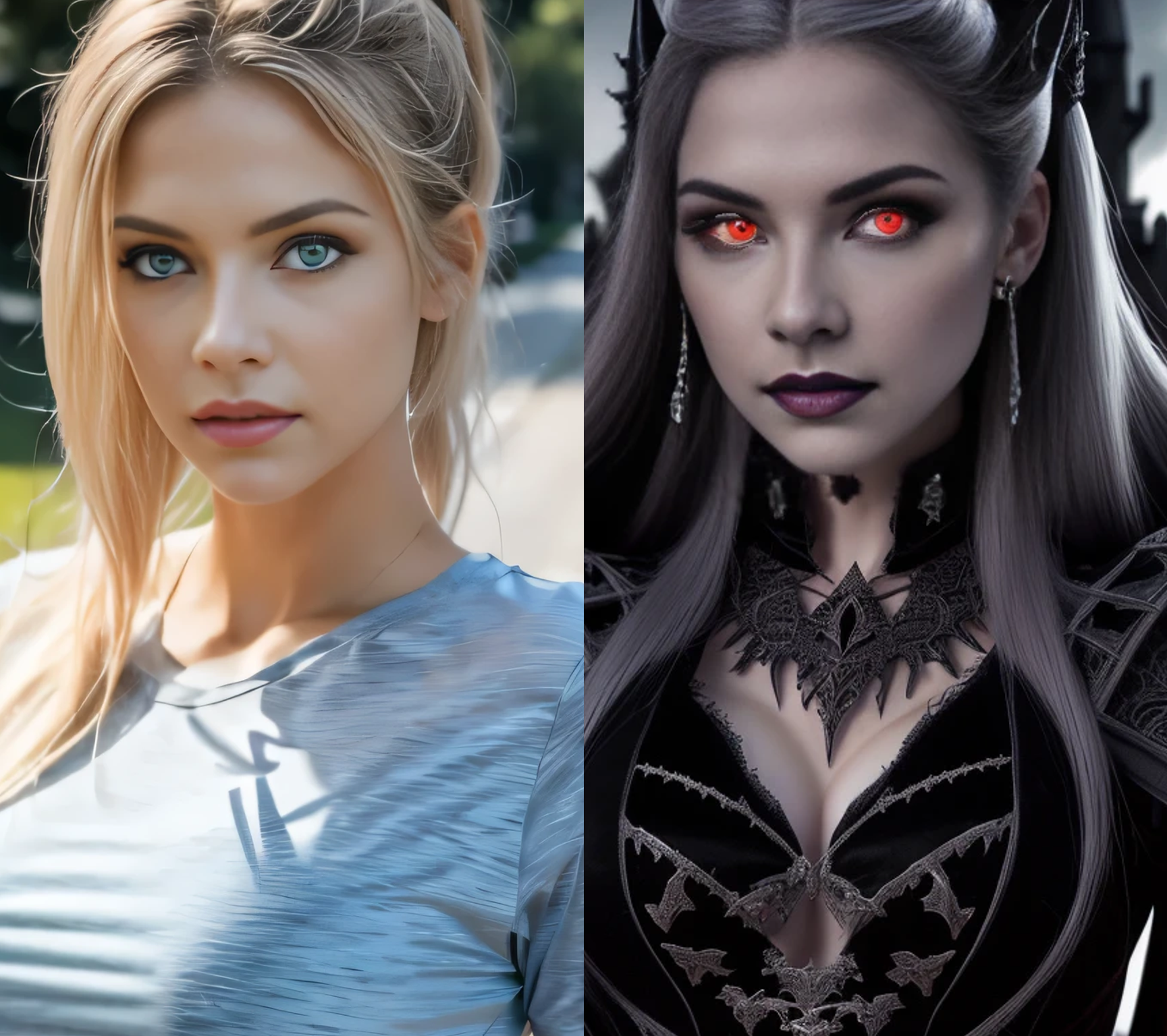 Vampire Queen Tool creates you as a Vampire Queen complete with Gothic Attire and background. Uses pose analysis to match the original image, face swaps to the generated image and then adds the red glowing eyes to the final image. End result gives an image that matches the original but has traditional vampire features