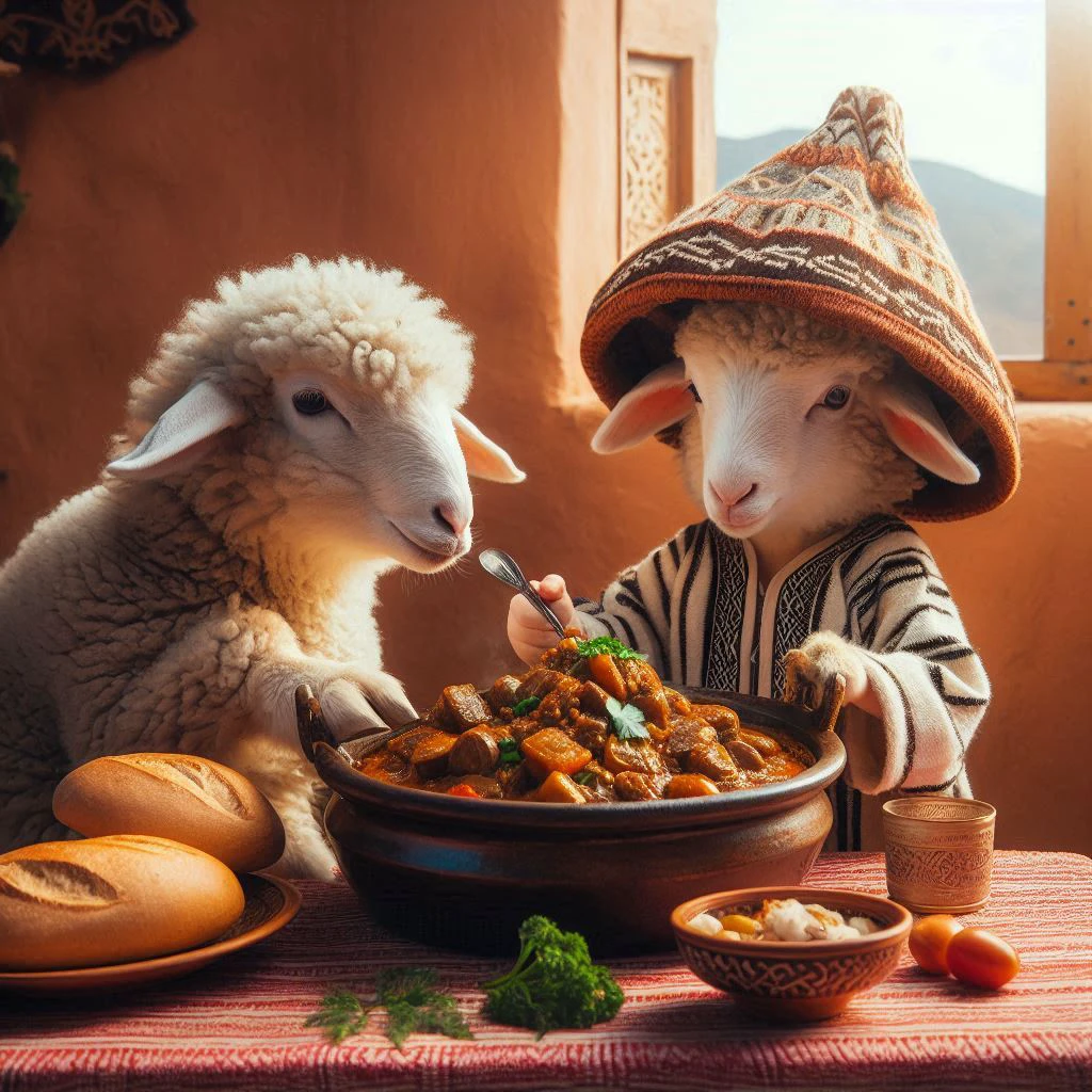 Sheep eating Moroccan tagine