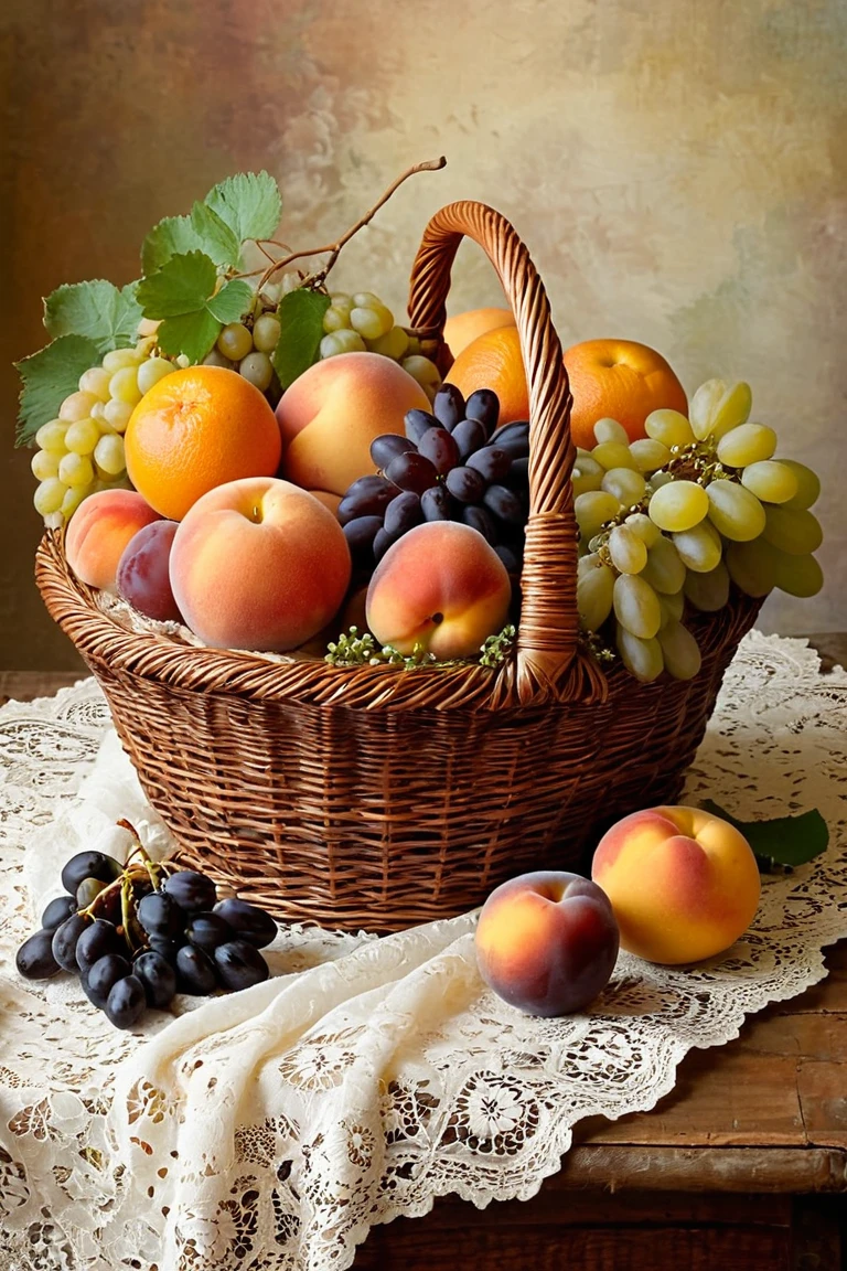  Timeless Harvest: A Vintage Still Life of Abundant Fruits