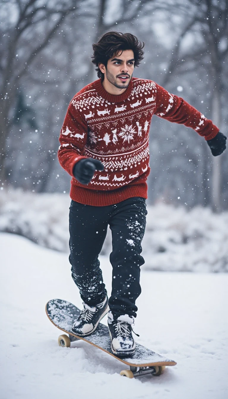 Skateboarding in the snow