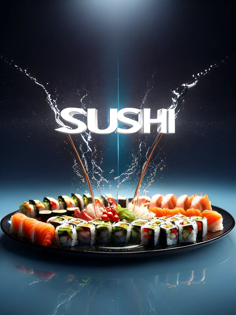 Created for restaurants and food products, you can add the text inside "" if it doesn't appear correctly, you'll need multiple tries, example:
<br>
<br>"sushi" text letters logo made by sushi rolls letters dish on plate, chopsticks and sauces swirling splash, soy sauce splash, wet glossy splash