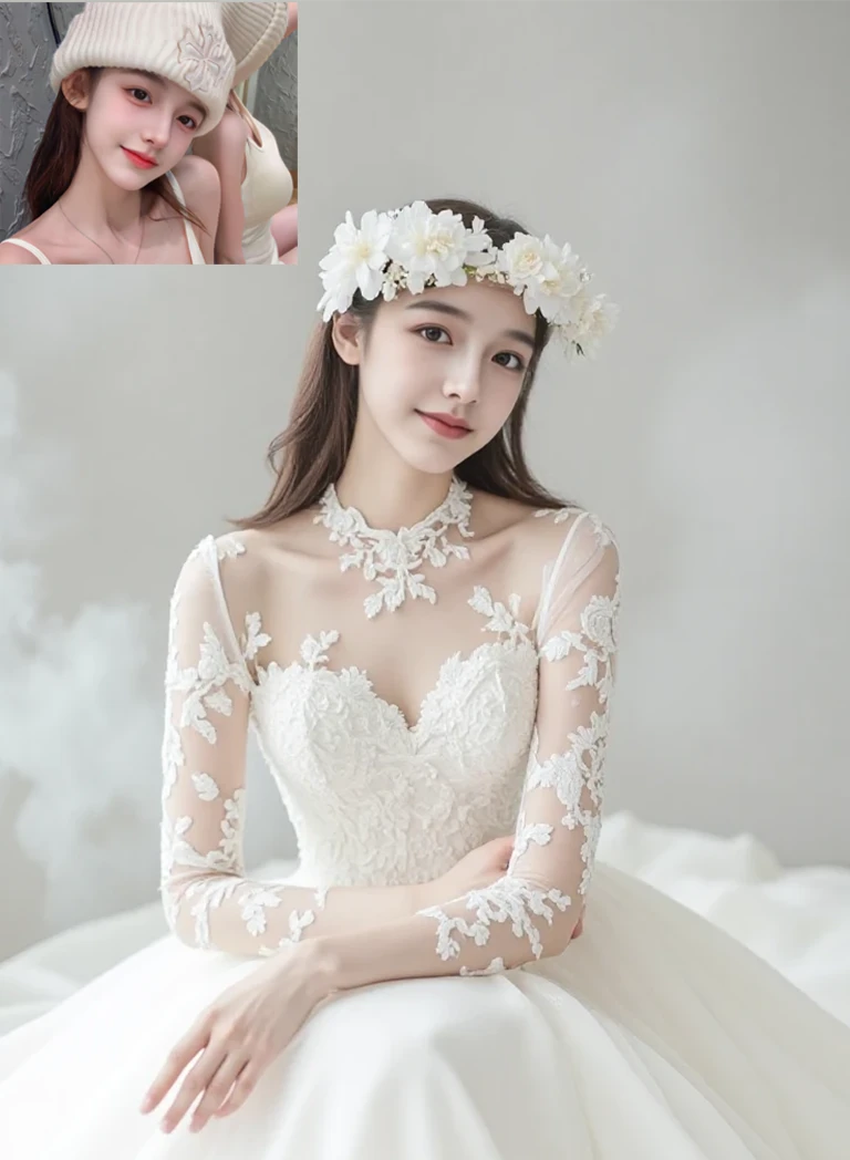 Upload an avatar to generate your colorful wedding dress