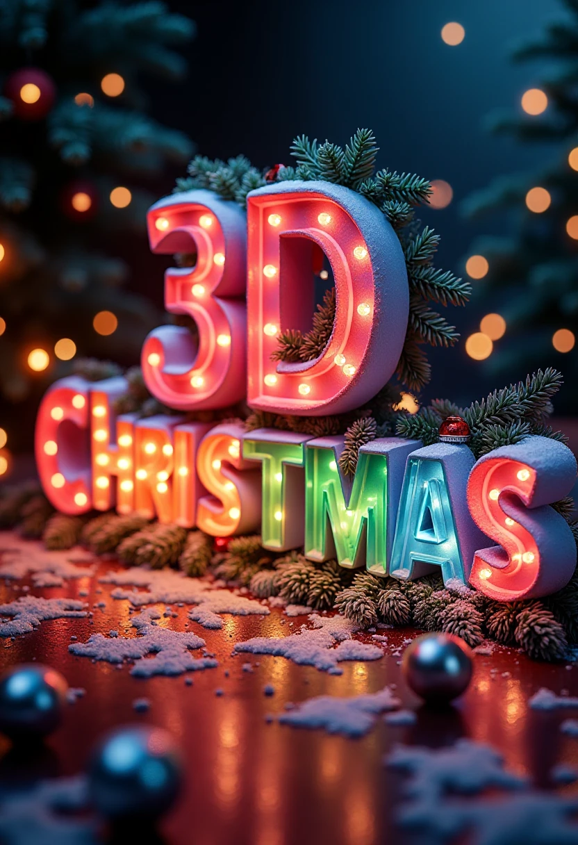 Enter your text and give it back with 3D text shape in Christmas and bulb style..