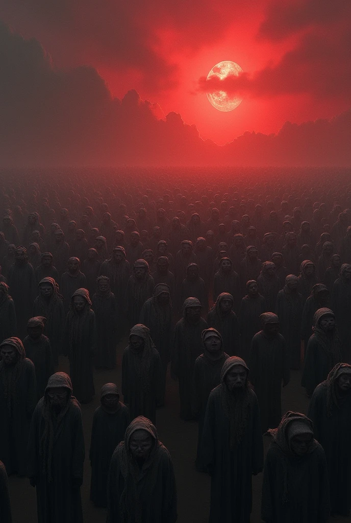 there are many people in robes and masks standing together, faceless people dark, glowing eyes everywhere, no faces, faces covered in shadows, eyes everywhere, no faces visible, faceless people, faceless human figures, hundreds of eyes, numerous dimly glowing eyes, inspired by Vanessa Beecroft, audience, many eyes, spectators