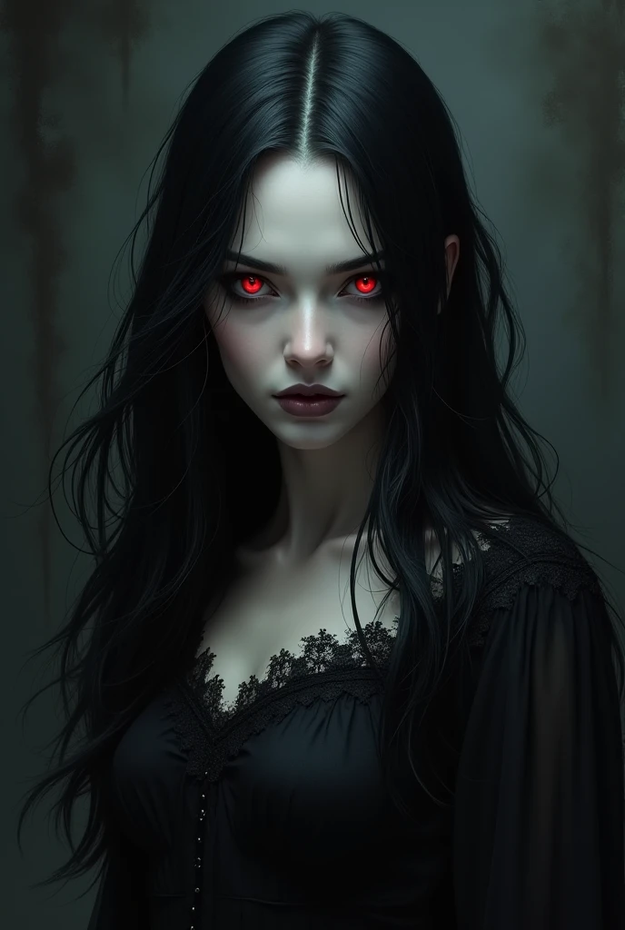 Generate a vampire art with long black hair and red eyes - SeaArt AI